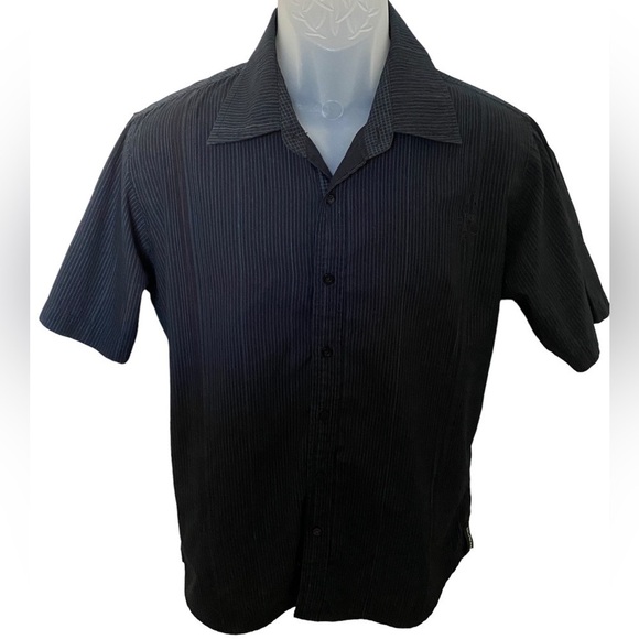 BILLABONG Black Thin Stripes Collared Short Sleeve Shirt Men S Small - Picture 1 of 8